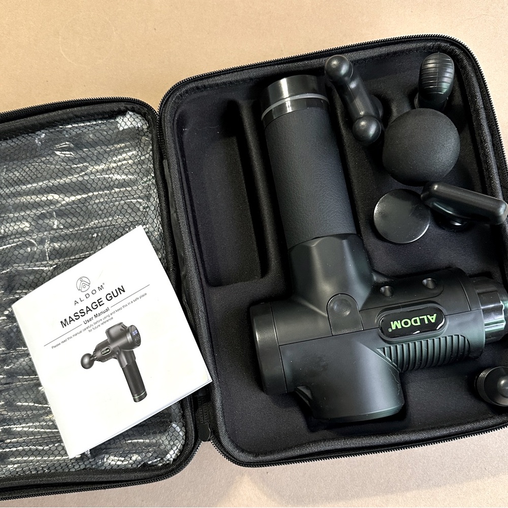 Black Massage Gun Set with multiple heads, multi speed, home massage therapy